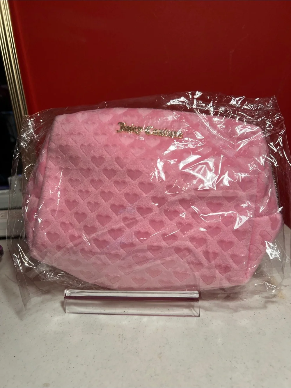 Juicy Couture Pink Quilted Heart Cosmetic Case with Gold Logo